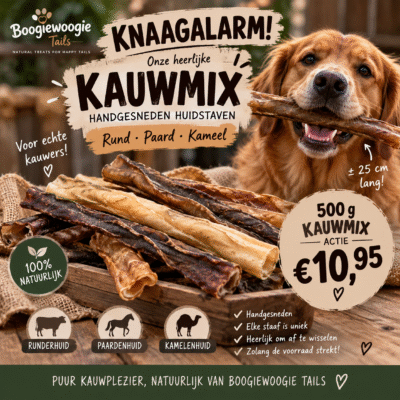 500gr Kauwmix handgesneden staven - Runderhuid/Kamelenhuid/Paardenhuid